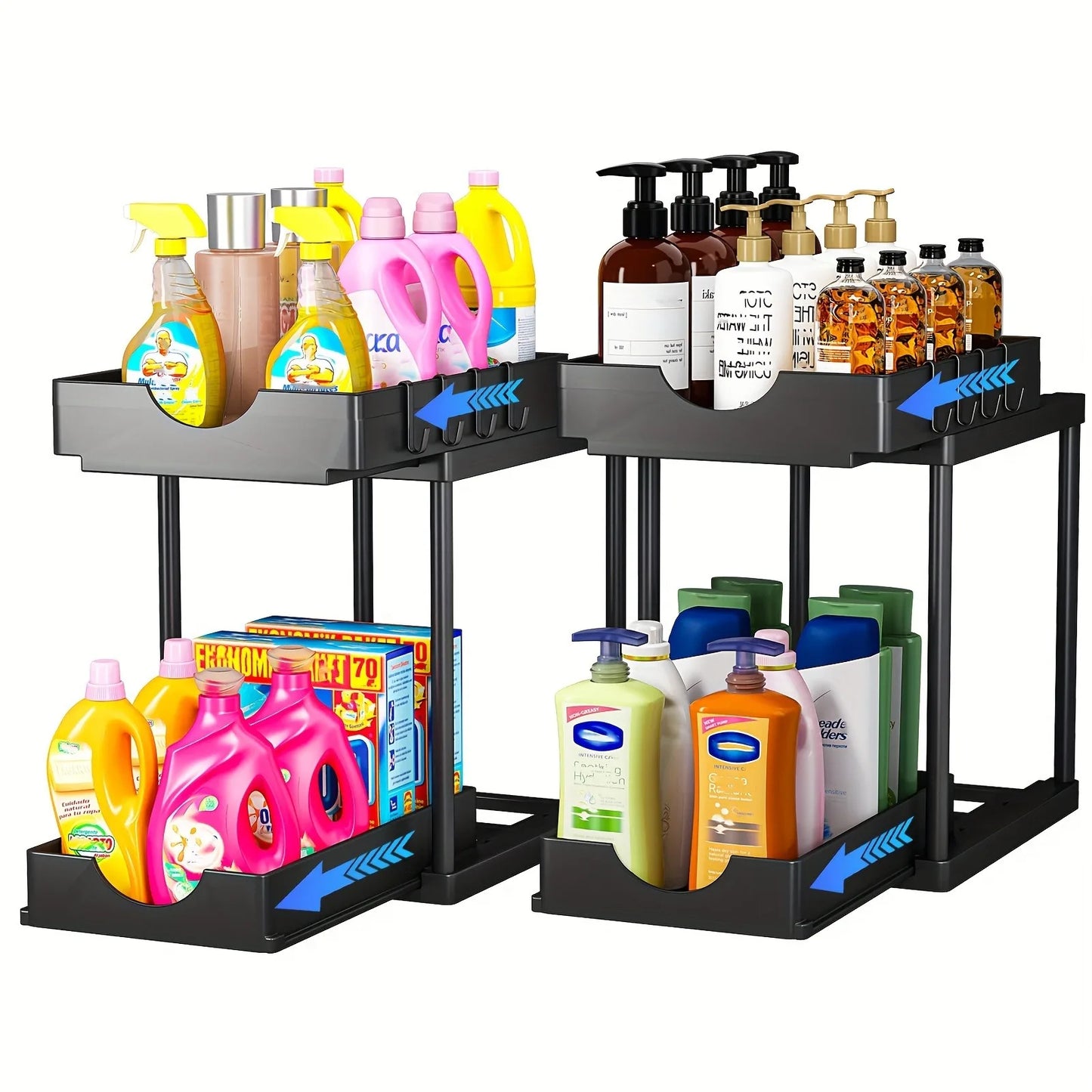 2 Tier Under Sink Organizer Sliding Cabinet Basket Rack