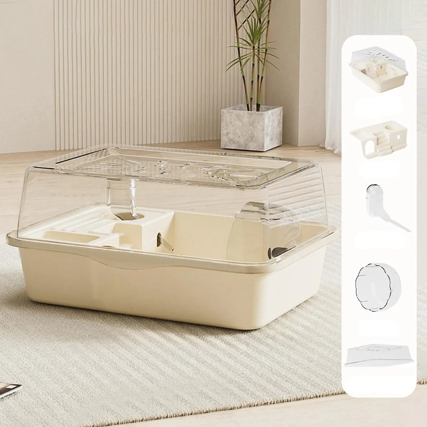 Large Hamster Cage Clear Hamster Habitat for Bunny Small Animals Guinea Pigs with Water Bottle Openable Top