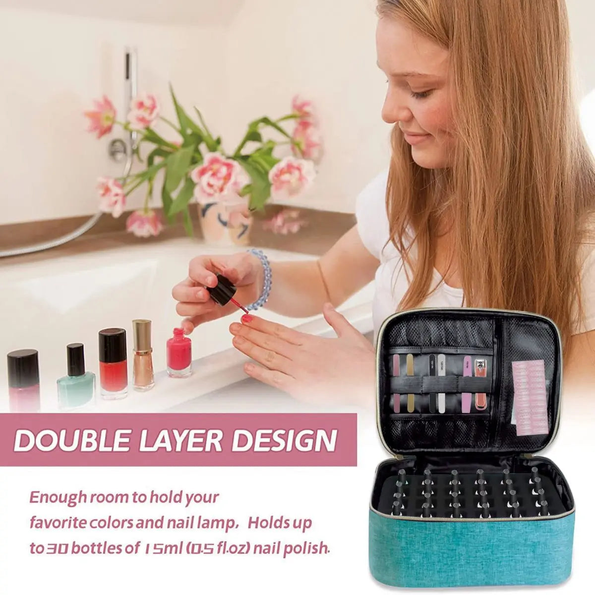 Handheld Double Layer Nail Polish Organizer Tote Bag for Women and Girls - Versatile Cosmetic Case for Nail Art and Essential Oils