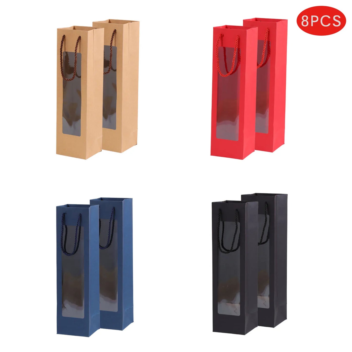 Multi-Color Red Wine Gift Bags Set of 8 Thick Cardboard Durable Packaging for Parties and Family Dinners