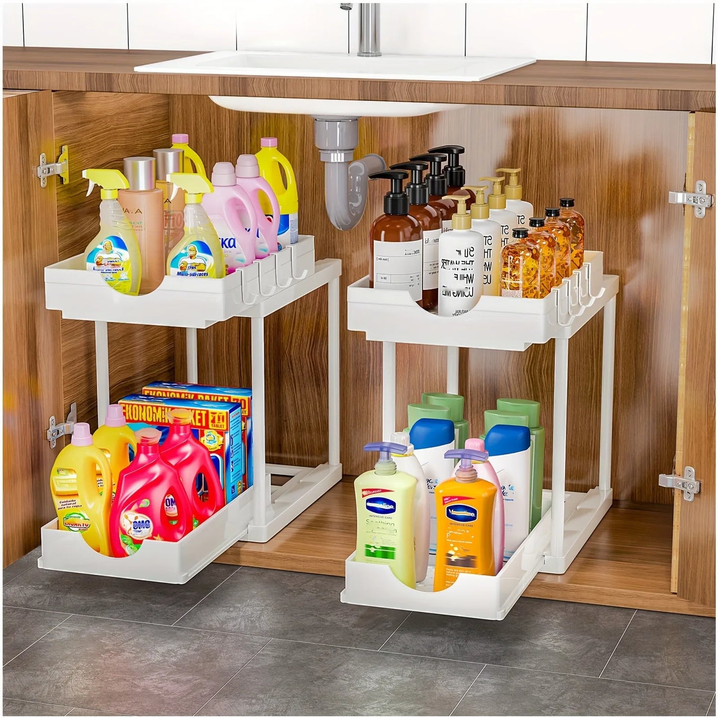 2 Tier Under Sink Organizer Sliding Cabinet Basket Rack