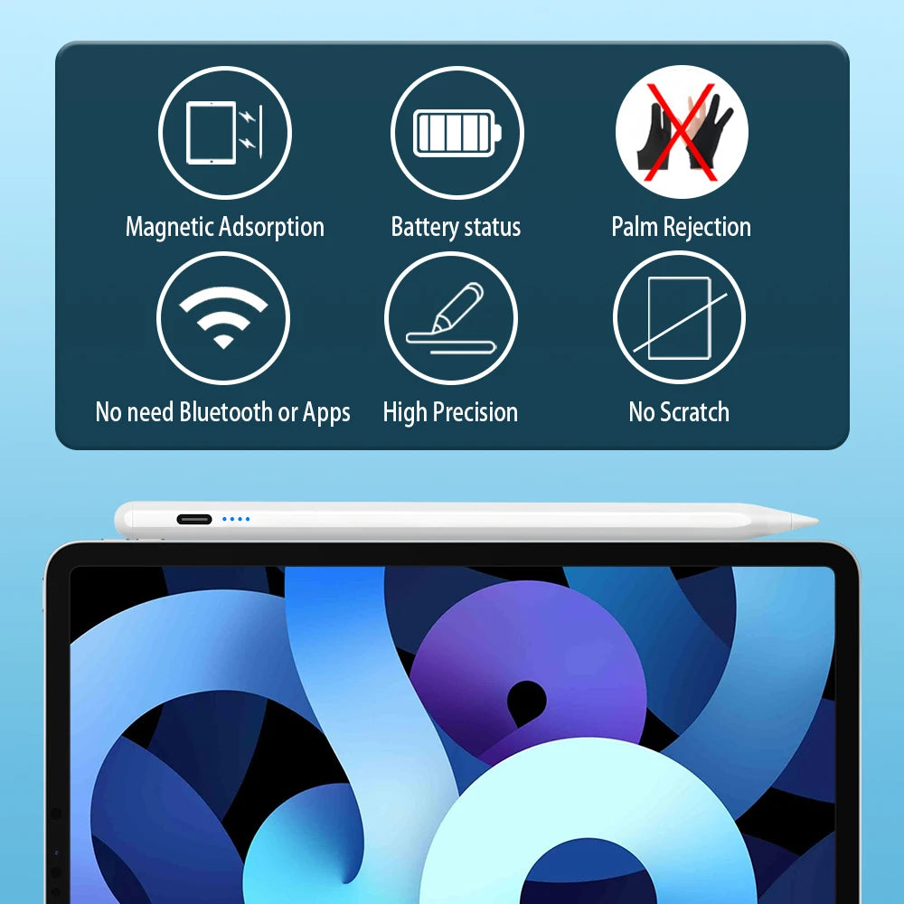 Stylus Pen for Apple iPad with Palm Rejection and Power Display