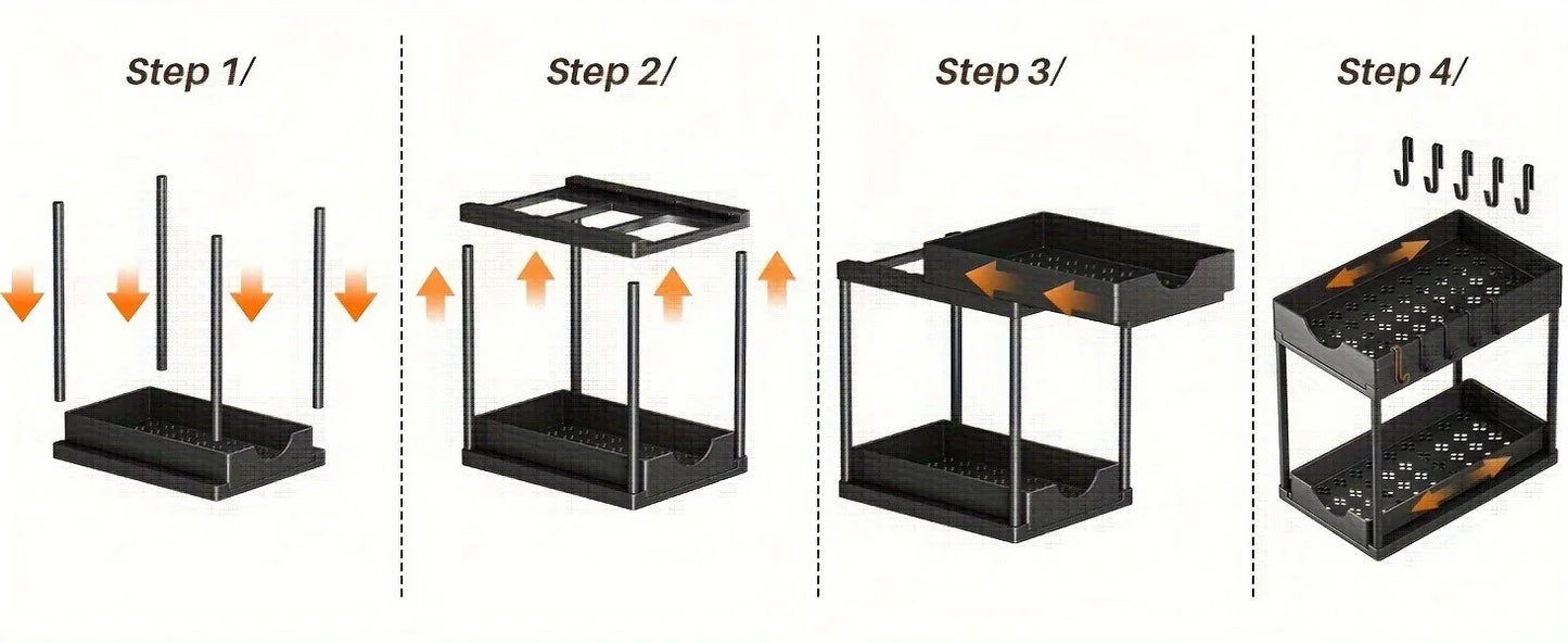 2 Tier Under Sink Organizer Sliding Cabinet Basket Rack