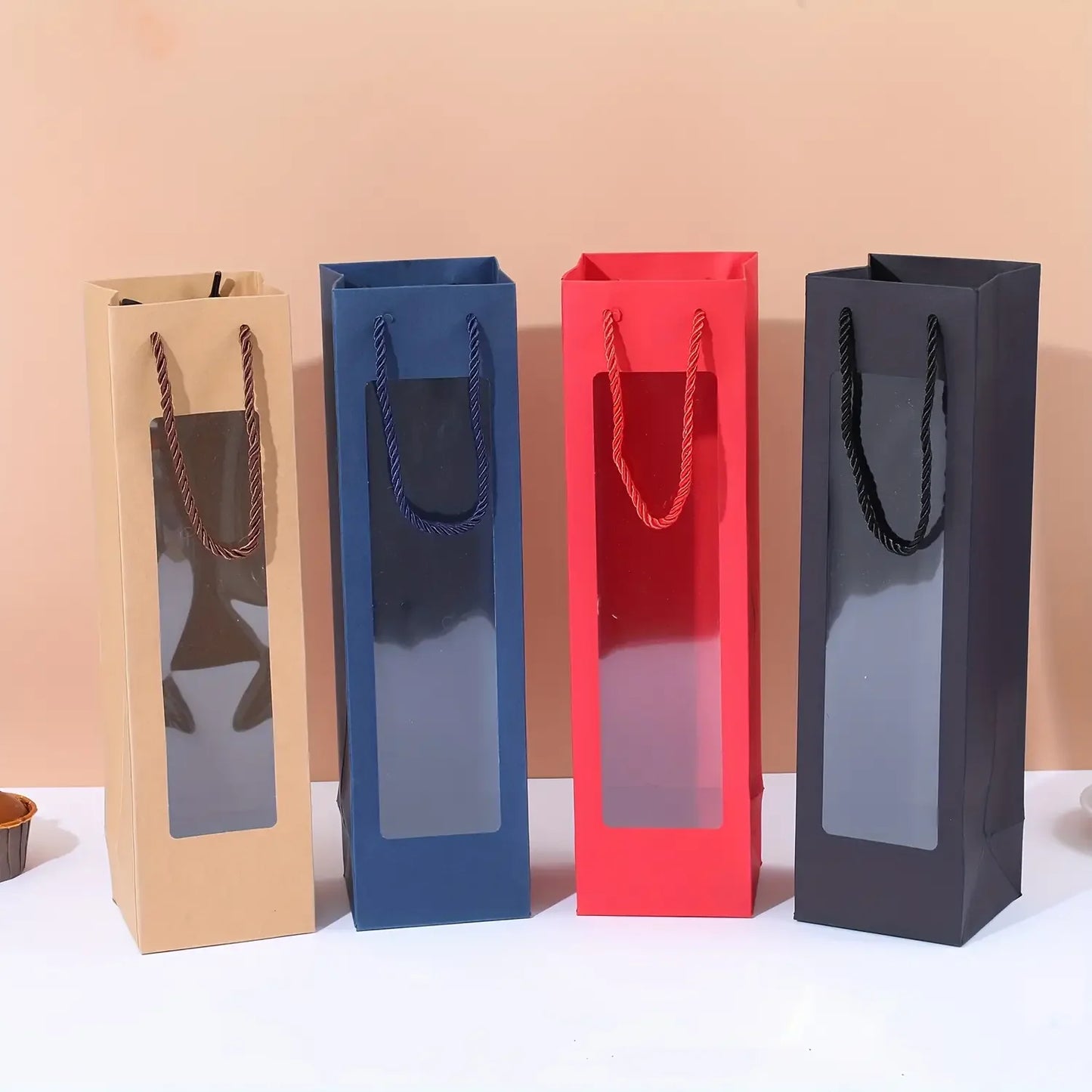 Multi-Color Red Wine Gift Bags Set of 8 Thick Cardboard Durable Packaging for Parties and Family Dinners