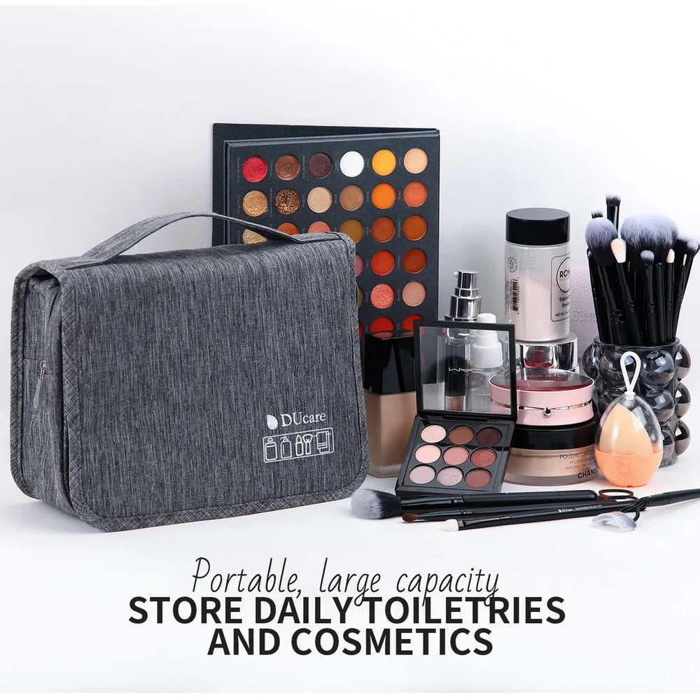 DUcare Foldable Makeup Bag Travel Hanging Organizer Case for Dry Wet Separation of Cosmetics and Toiletries