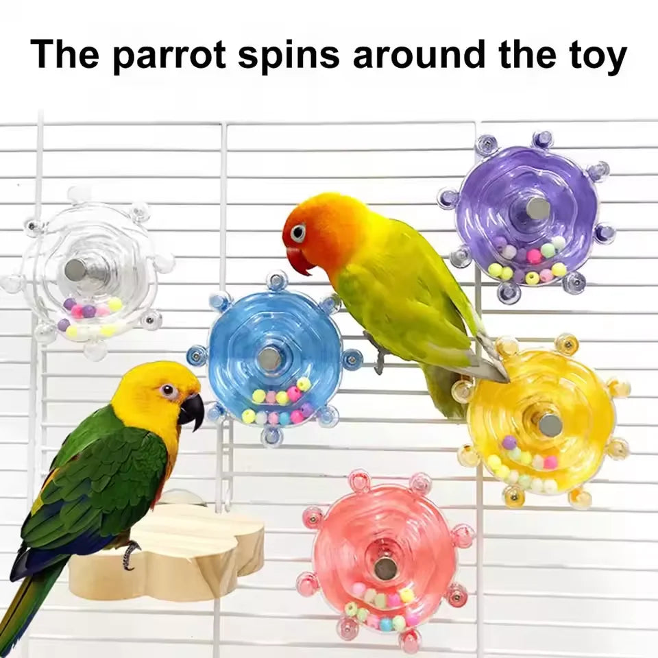 Parrot Flying Saucer Rotating Colorful Pearl Ball Rice Wheel Pet Toy Relieve Stress Bird Fun Boredom Chewing Bird Toy Supplies