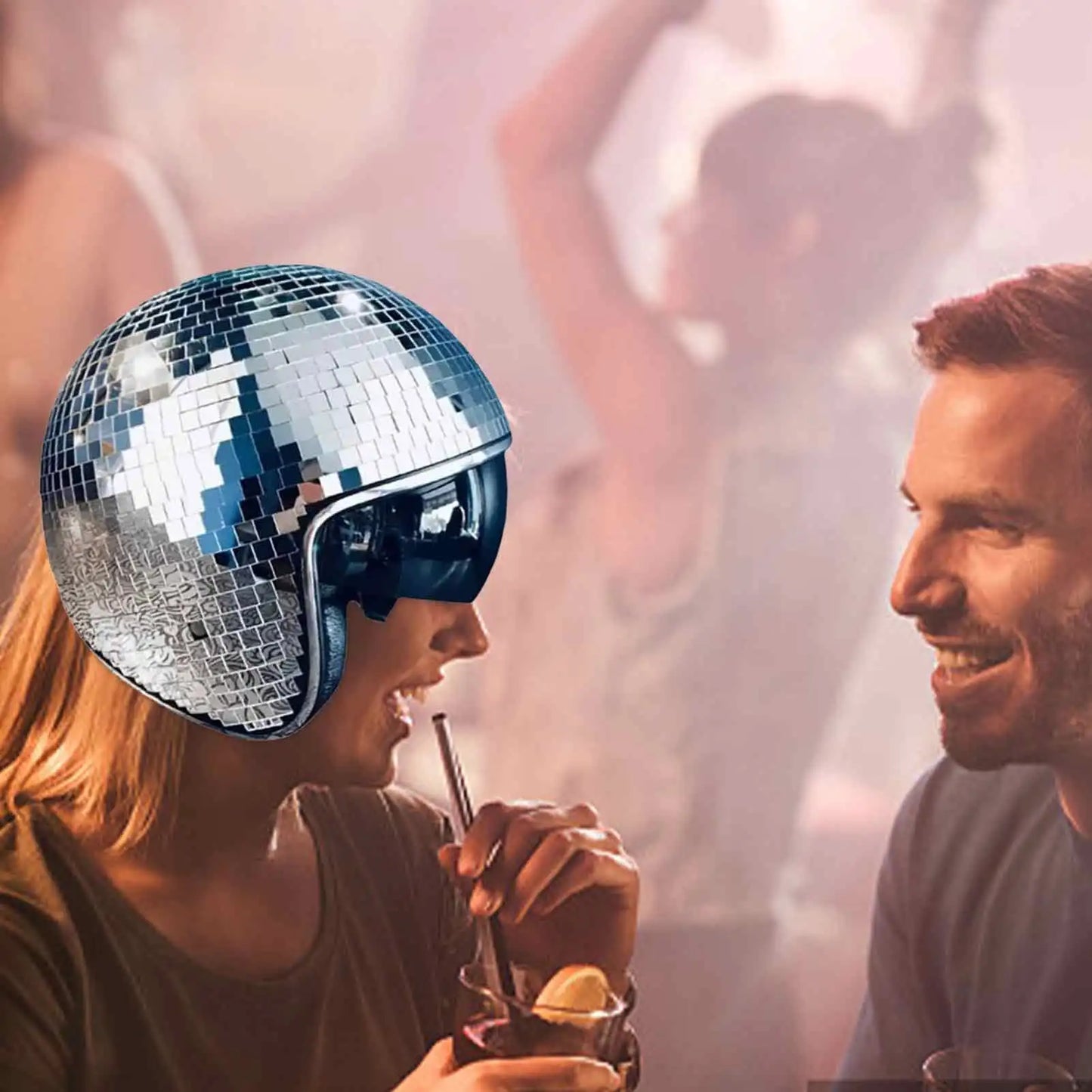 Classic Disco Ball Helmet Reflective Glitter Hat for Costume Parties and Events