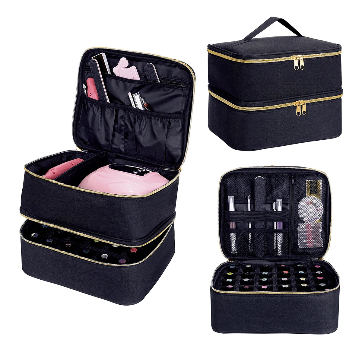 Handheld Double Layer Nail Polish Organizer Tote Bag for Women and Girls - Versatile Cosmetic Case for Nail Art and Essential Oils