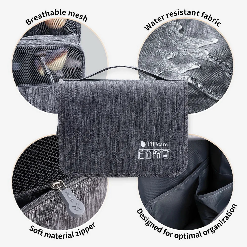 DUcare Foldable Makeup Bag Travel Hanging Organizer Case for Dry Wet Separation of Cosmetics and Toiletries