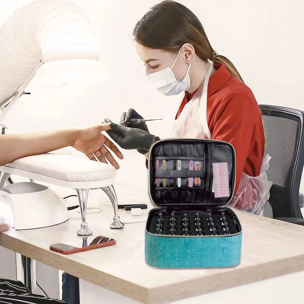 Handheld Double Layer Nail Polish Organizer Tote Bag for Women and Girls - Versatile Cosmetic Case for Nail Art and Essential Oils