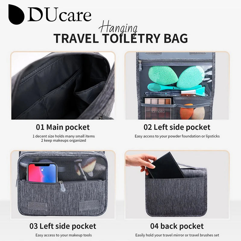 DUcare Foldable Makeup Bag Travel Hanging Organizer Case for Dry Wet Separation of Cosmetics and Toiletries