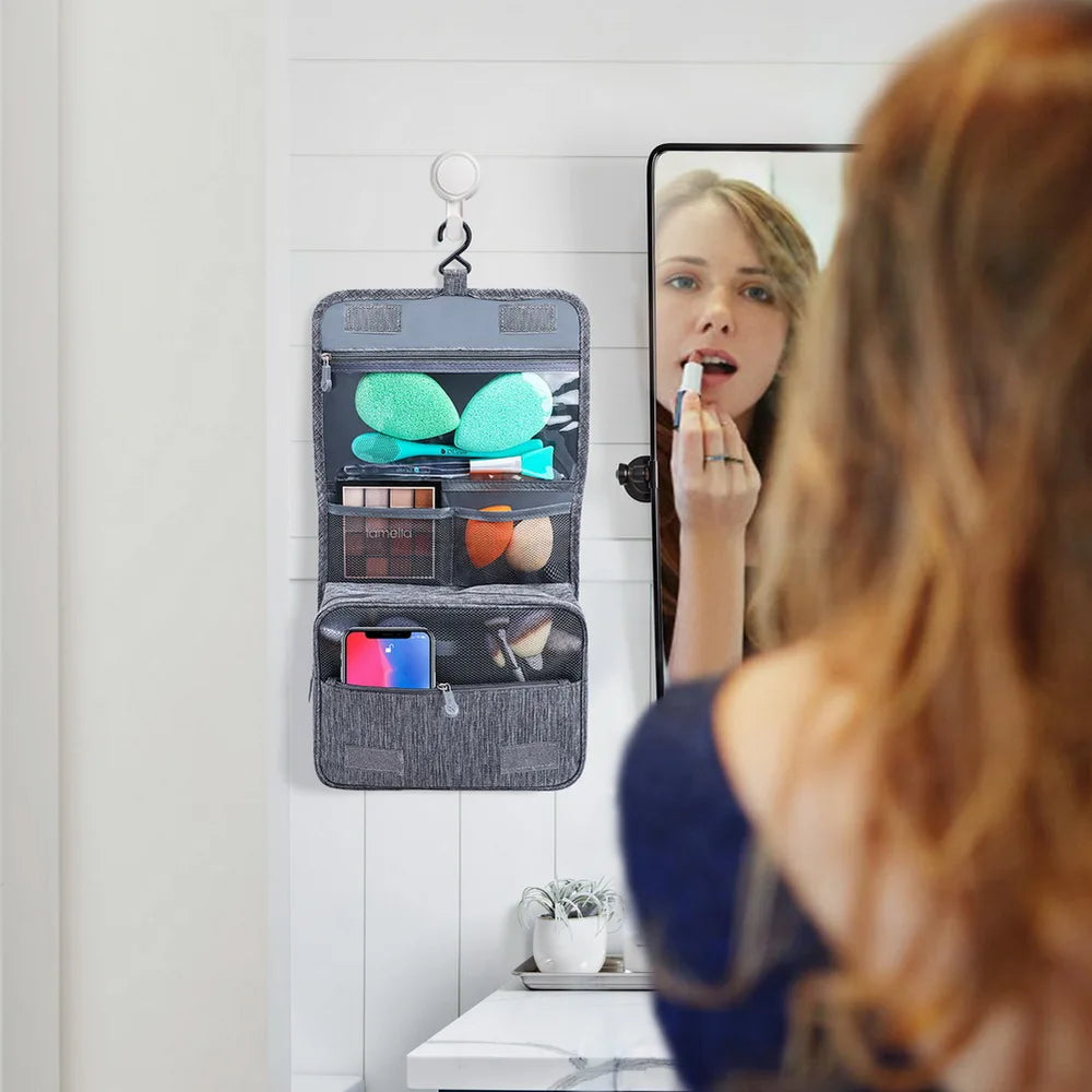 DUcare Foldable Makeup Bag Travel Hanging Organizer Case for Dry Wet Separation of Cosmetics and Toiletries