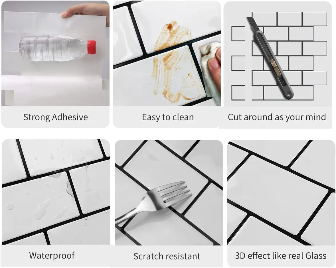 Subway Wall Stickers Peel and Stick 3D Brick Vinyl Wallpaper 10 Sheets