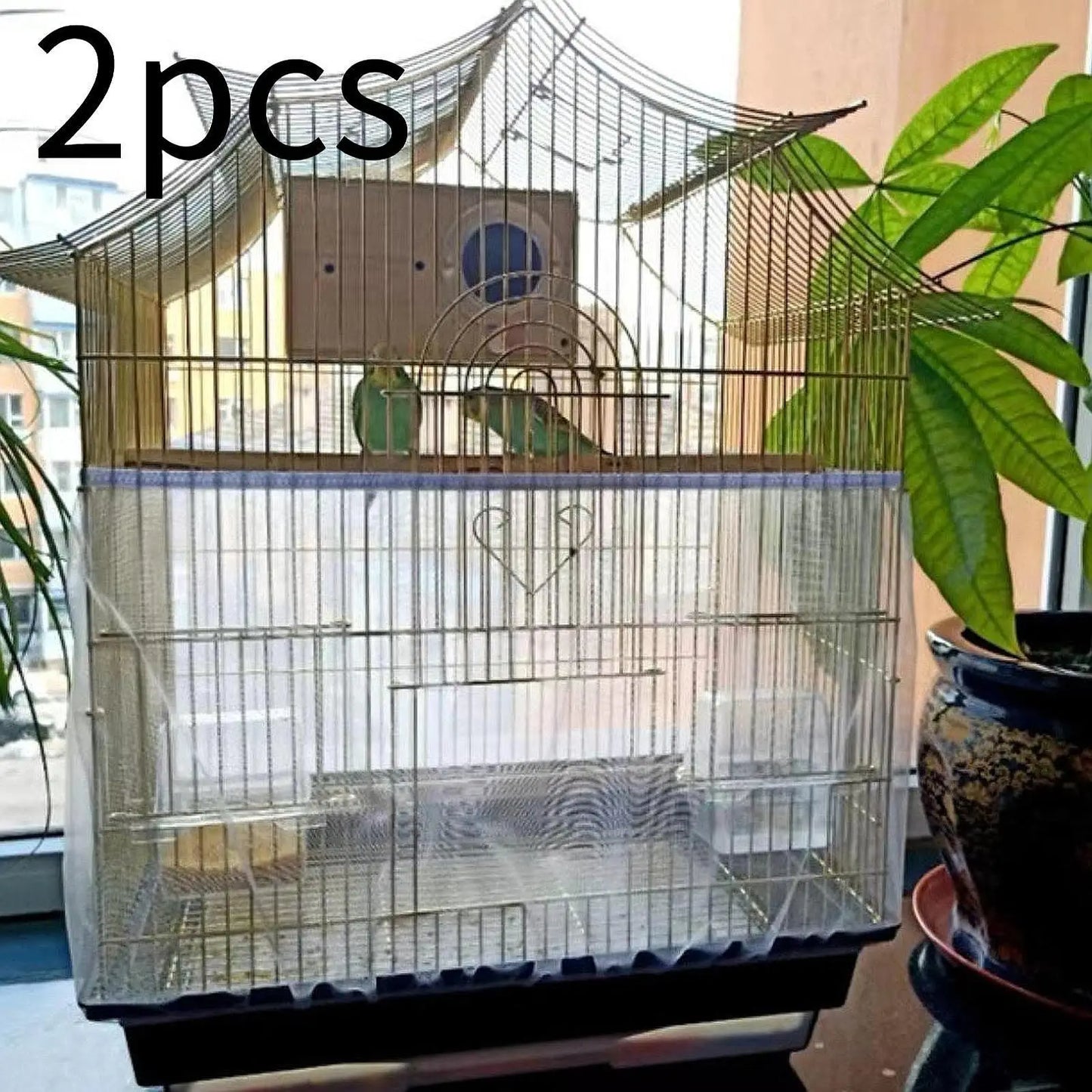 2Pcs Universal Bird Cage Mesh Covers Indoor Elastic Dustproof Birdcage Protector for Parrot Budgies Cockatoo Cage Accessories