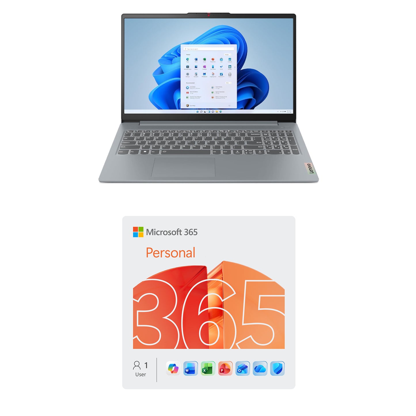 Bundle: Lenovo 15.6" IdeaPad Slim 3 15IAN8 Laptop - Intel N-Series N100 with 4GB Memory and 128GB UFS 3.1 - Gray + Microsoft 365 Personal 1 Year Subscription