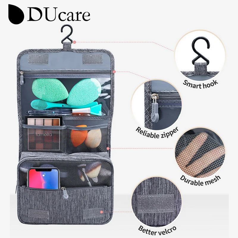 DUcare Foldable Makeup Bag Travel Hanging Organizer Case for Dry Wet Separation of Cosmetics and Toiletries