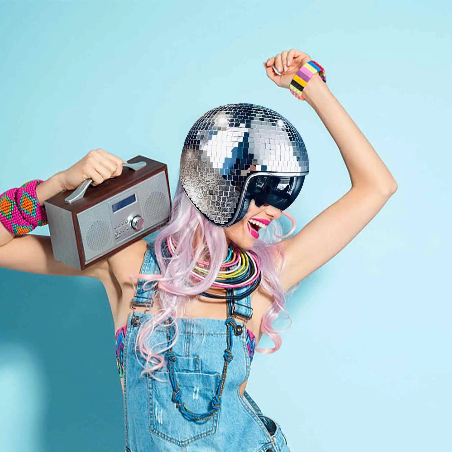 Classic Disco Ball Helmet Reflective Glitter Hat for Costume Parties and Events