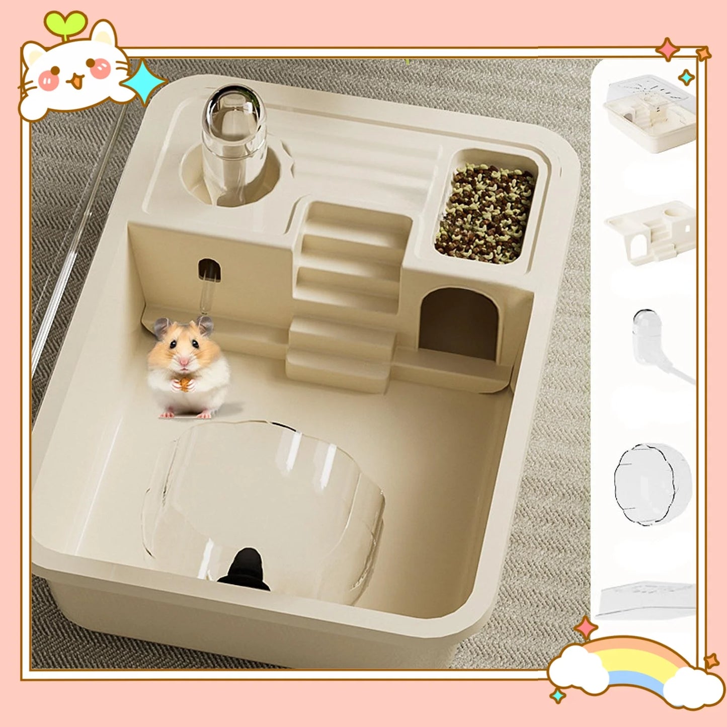 Large Hamster Cage Clear Hamster Habitat for Bunny Small Animals Guinea Pigs with Water Bottle Openable Top