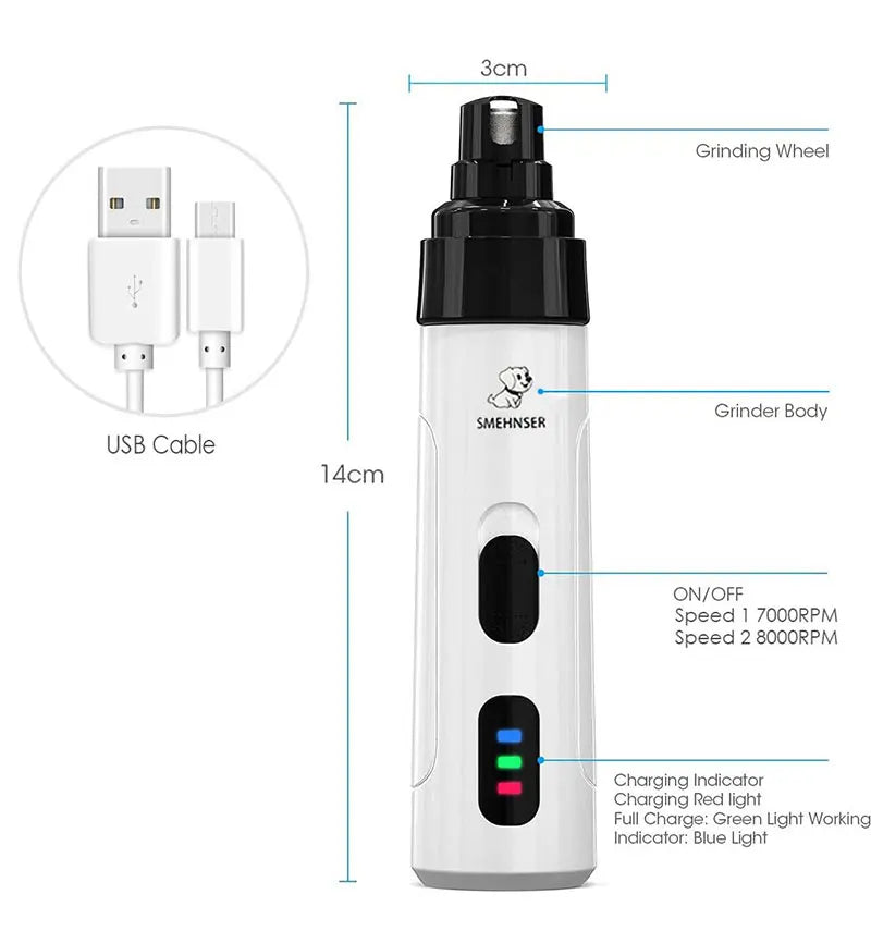 Rechargeable Electric Dog Nail Grinder USB Charging Pet Nail Clipper for Safe Grooming of Dogs and Cats