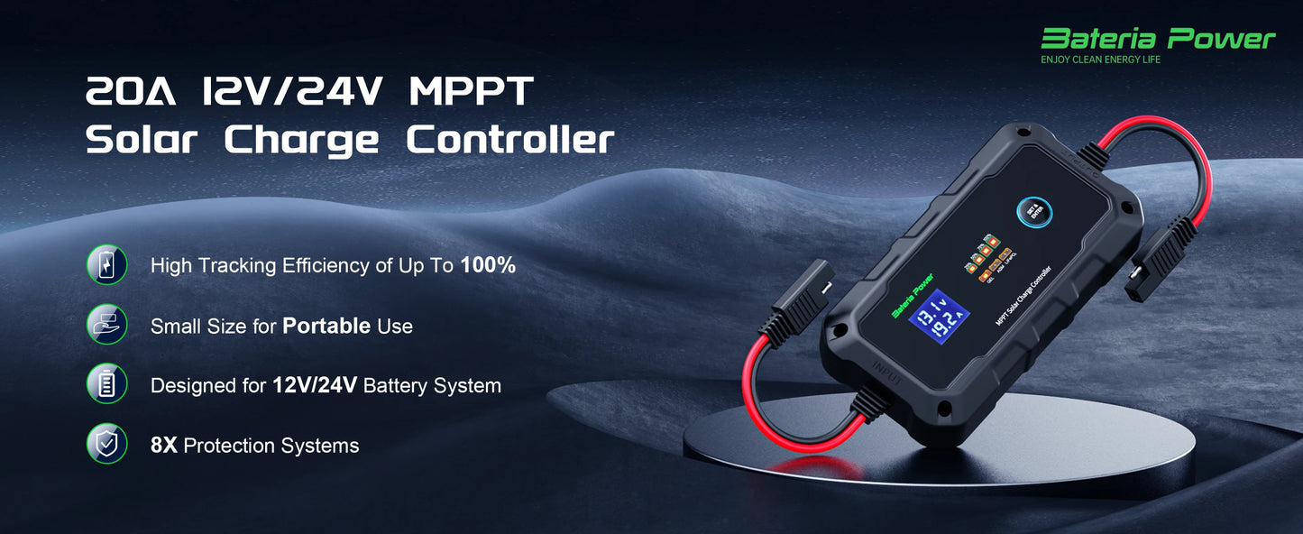 20A 12V/24V MPPT Solar Charge Controller with LCD Display