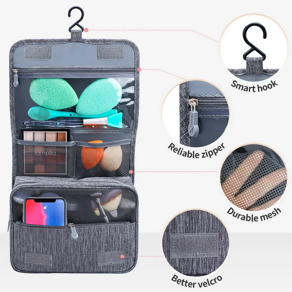 DUcare Foldable Makeup Bag Travel Hanging Organizer Case for Dry Wet Separation of Cosmetics and Toiletries
