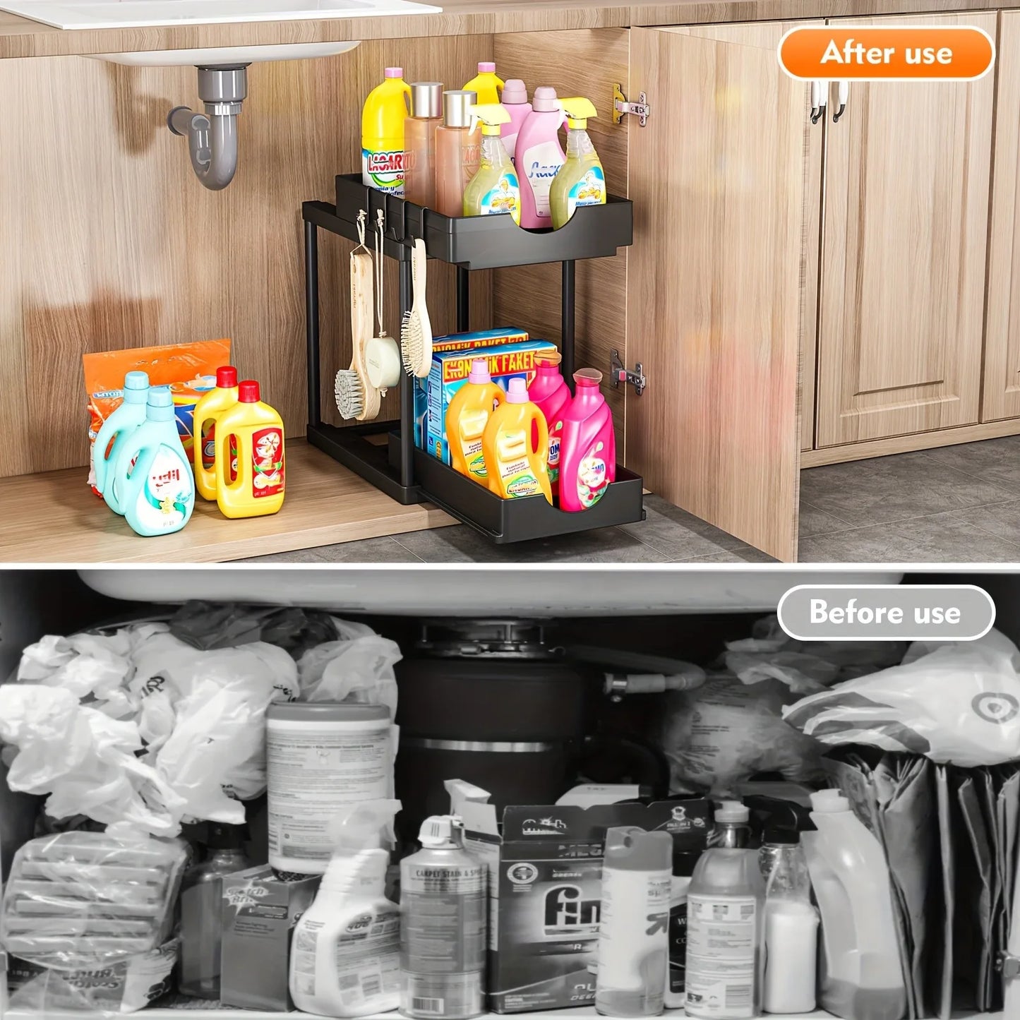 2 Tier Under Sink Organizer Sliding Cabinet Basket Rack