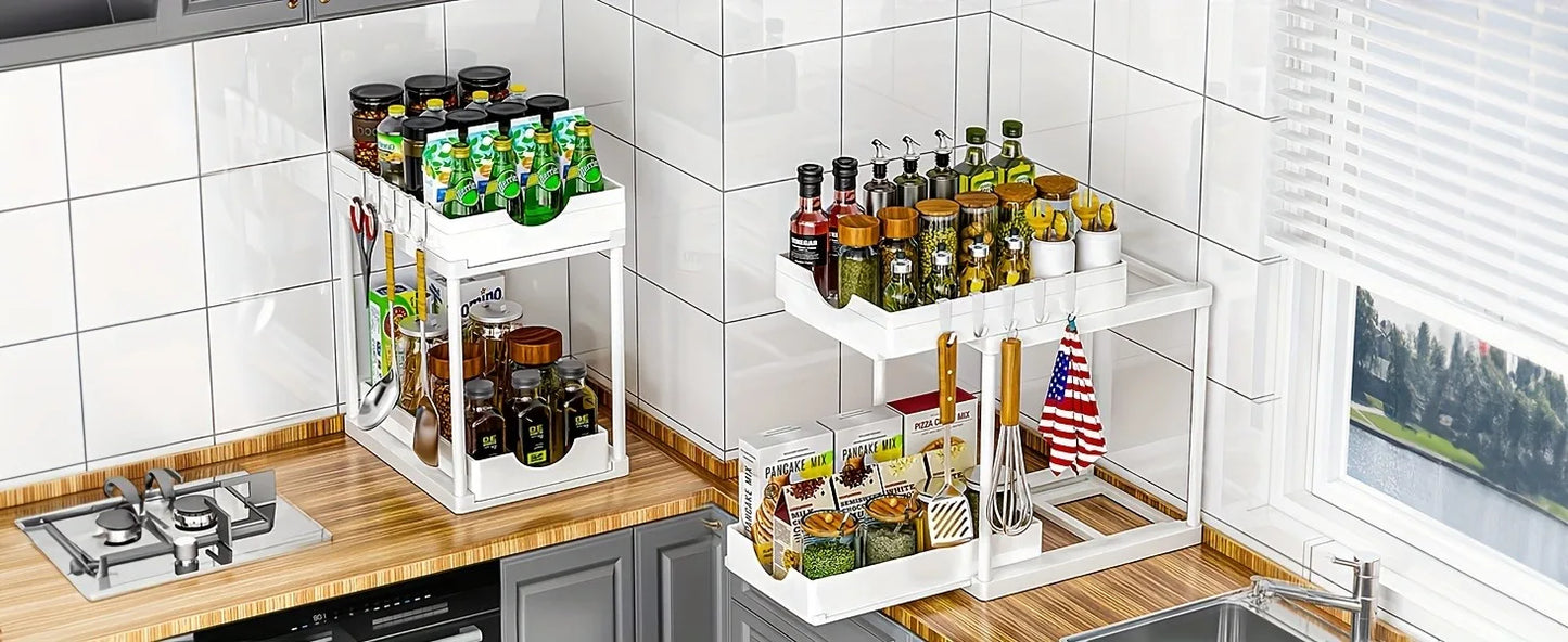 2 Tier Under Sink Organizer Sliding Cabinet Basket Rack