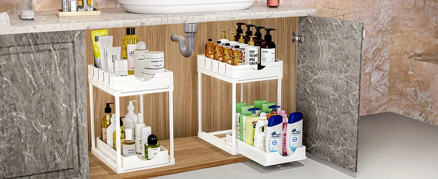 2 Tier Under Sink Organizer Sliding Cabinet Basket Rack