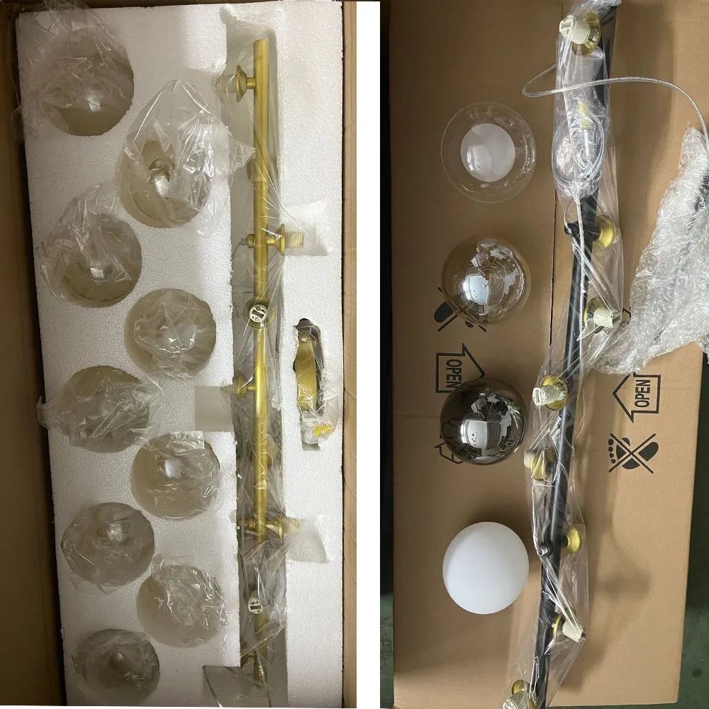 Nordic Modern LED Pendant Light with 11 Glass Ball Heads for Kitchen and Living Room Elegant Gold Suspension Lamp