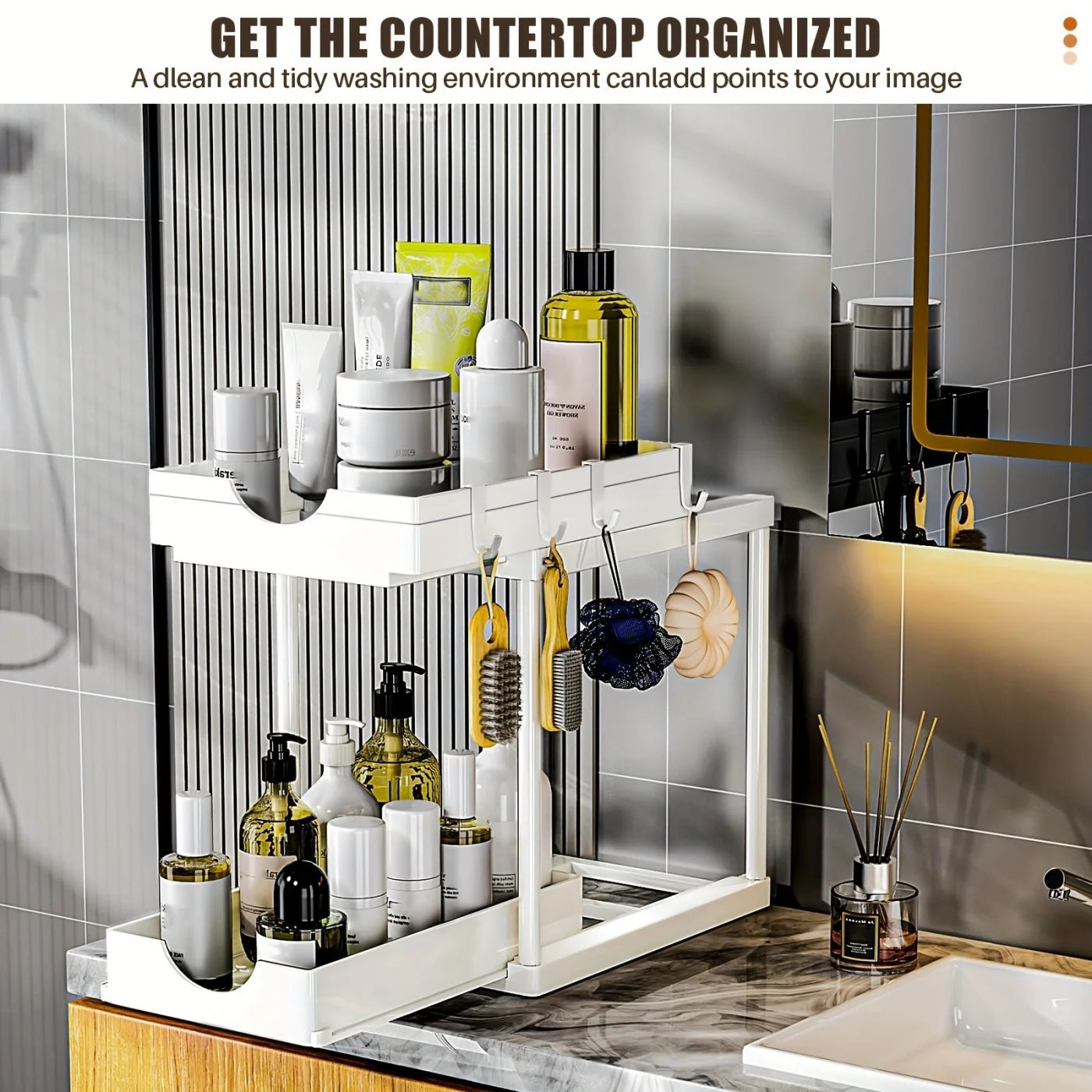 2 Tier Under Sink Organizer Sliding Cabinet Basket Rack