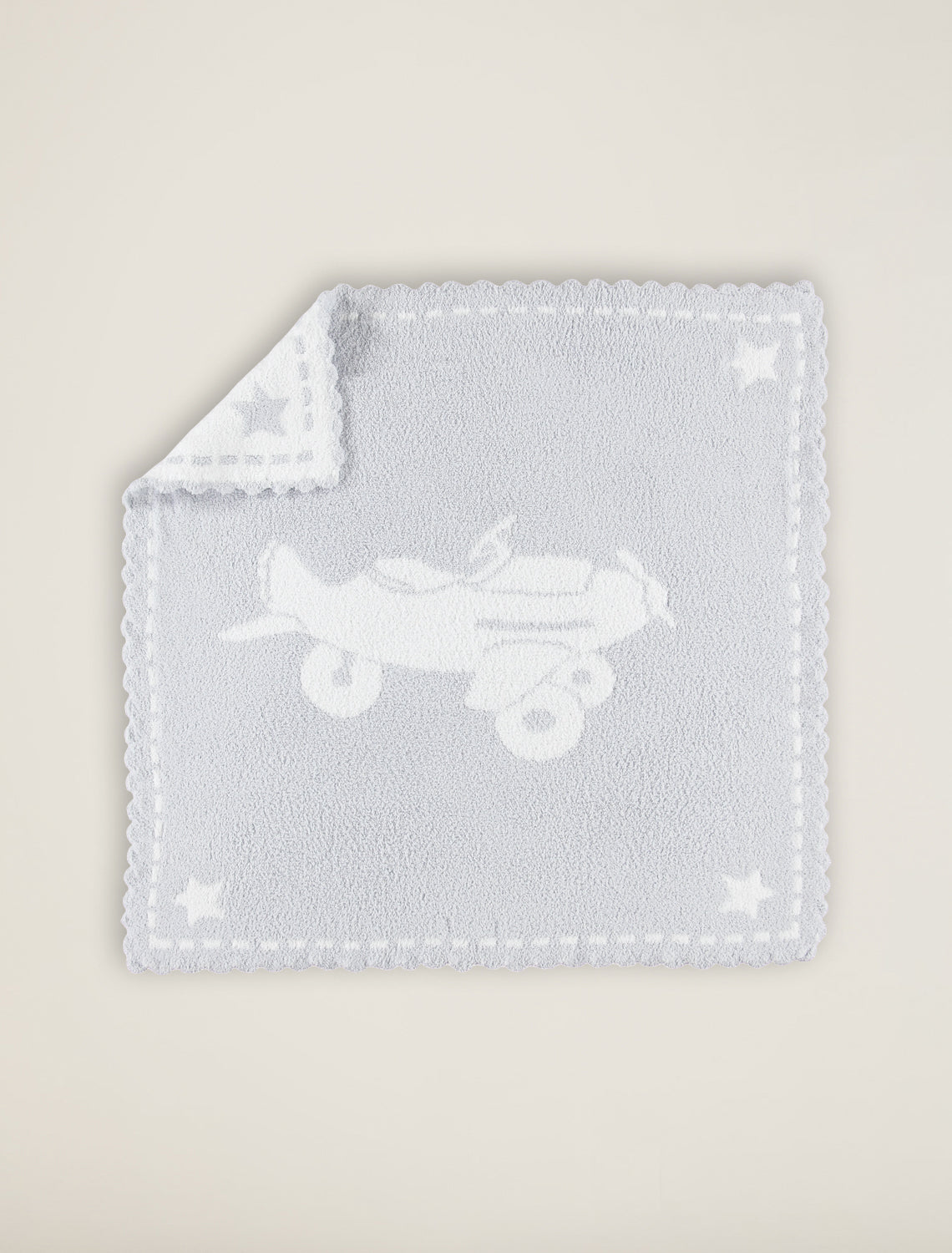 Barefoot Dreams CozyChic Scalloped Receiving Blanket Blue-White-Airplane