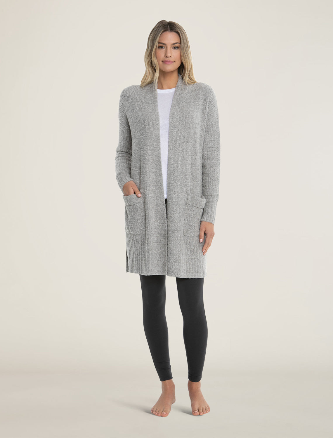 Barefoot Dreams CozyChic Lite Long Weekend Cardi Pewter Silver
