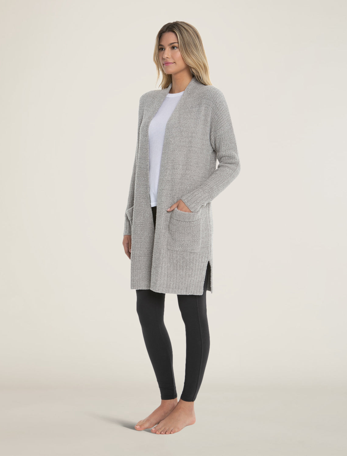Barefoot Dreams CozyChic Lite Long Weekend Cardi Pewter Silver