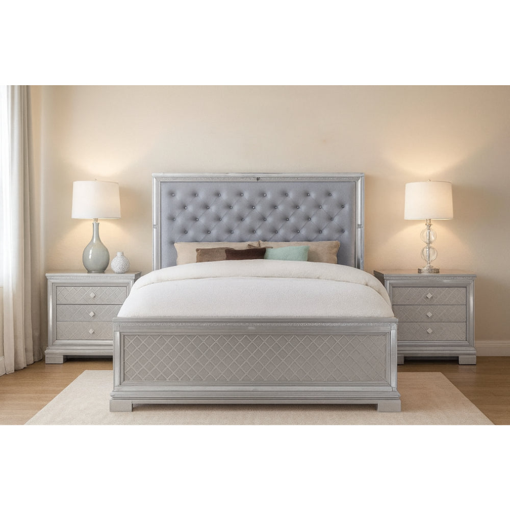 Belleterre Queen Bed with 2 Nightstands by Furniture of America - Gray