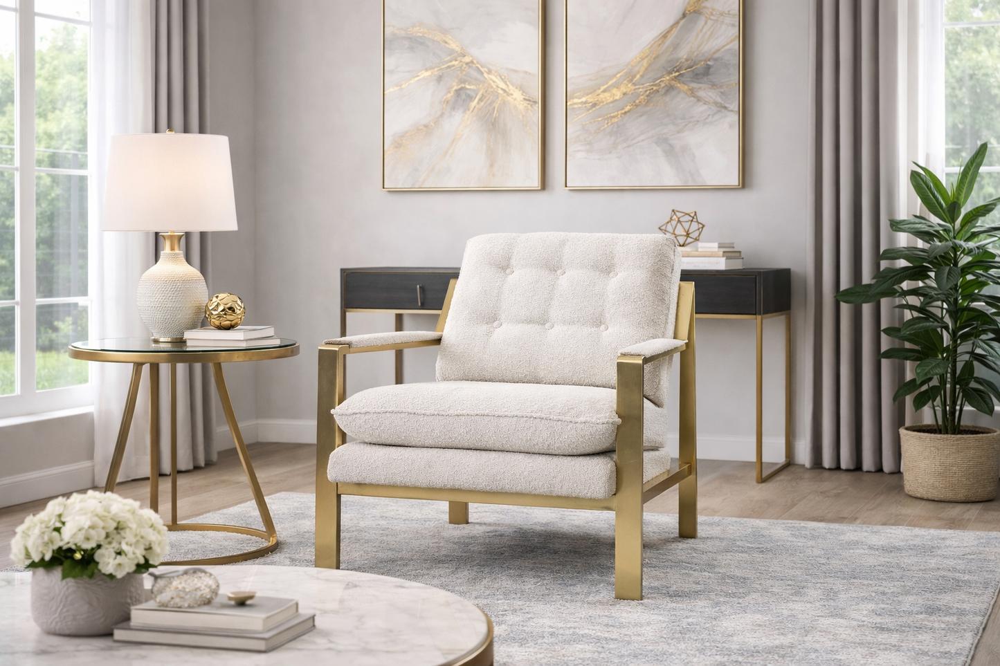 Bayou Boucle 32" Accent Chair by Primitive Collections - Brushed Gold