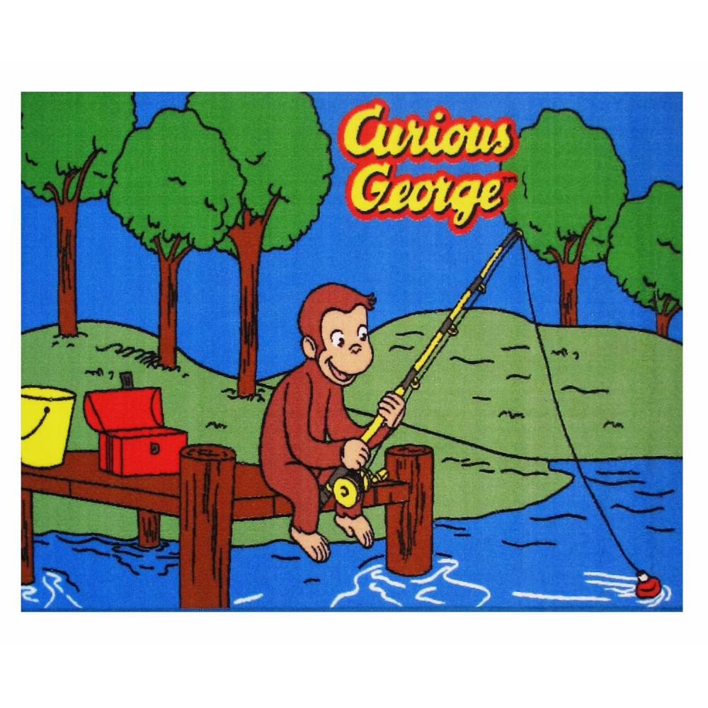 L.A Rugs 4'3" x 6'6" Curious George Fishing Rectangular Area Rug