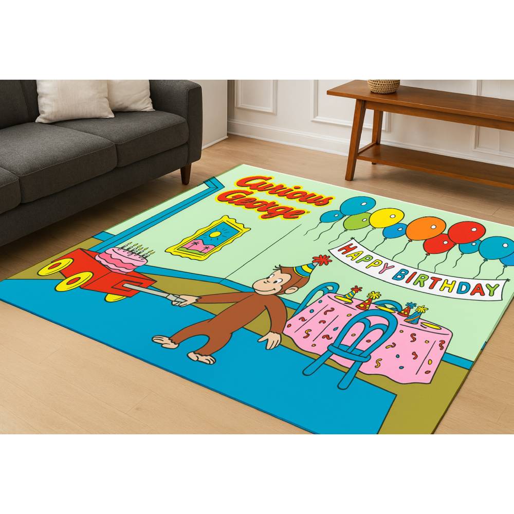 L.A Rugs 4'3" x 6'6" Curious George Birthday Rectangular Area Rug - Green