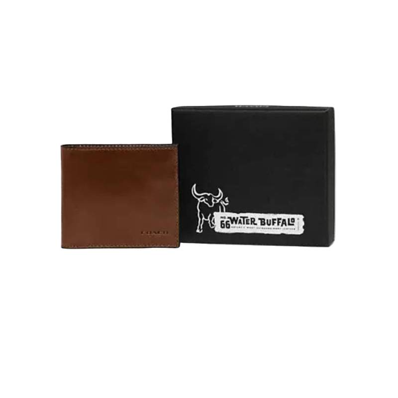 Coach Boxed Water Buffalo Double Billfold Wallet - Brown