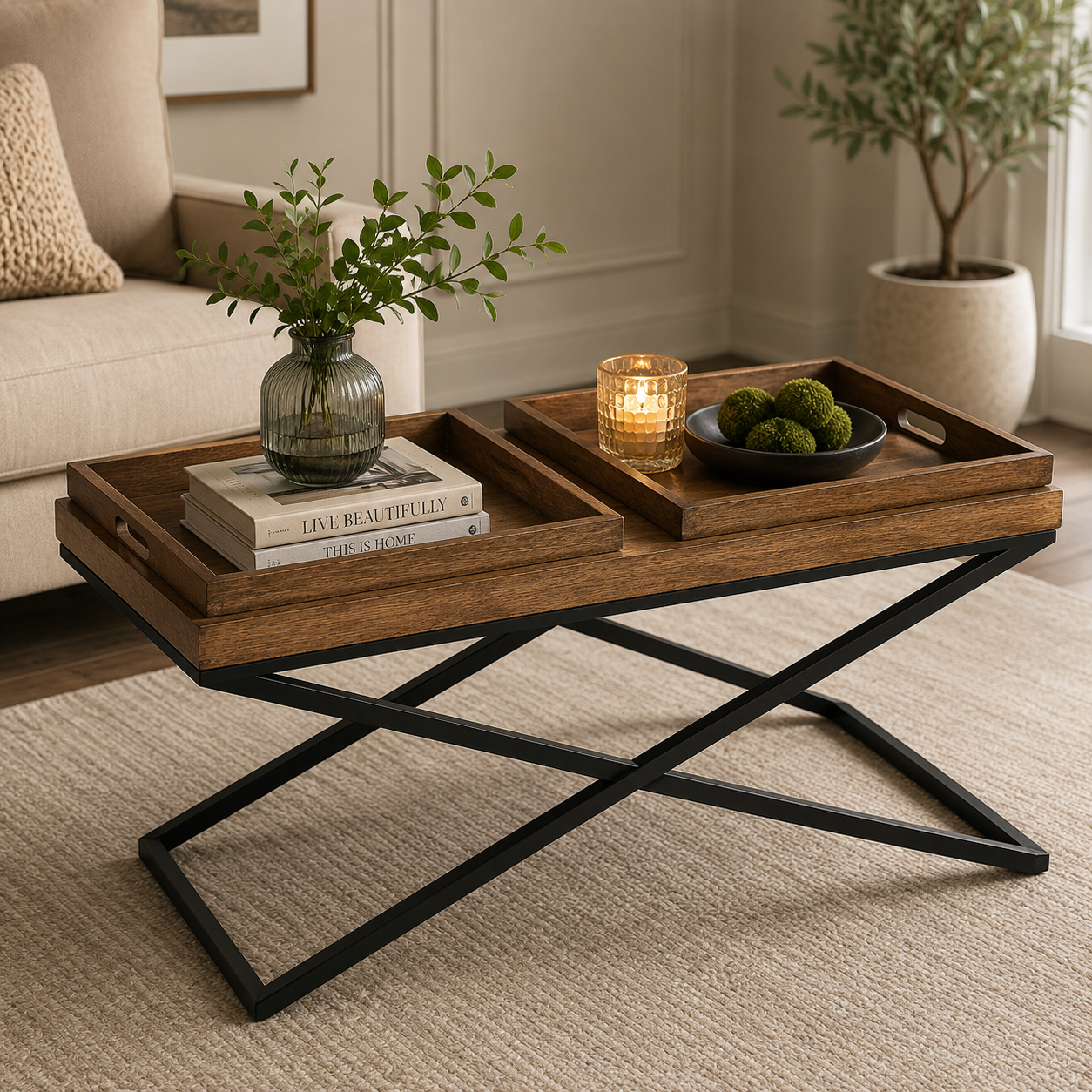 Mesa consola con bandeja cuadrada Monaco de Primitive Collections - Marrón