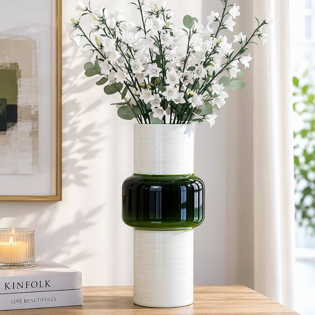 Sagebrook Home 19" Glass Cylinder Vase - White/Green