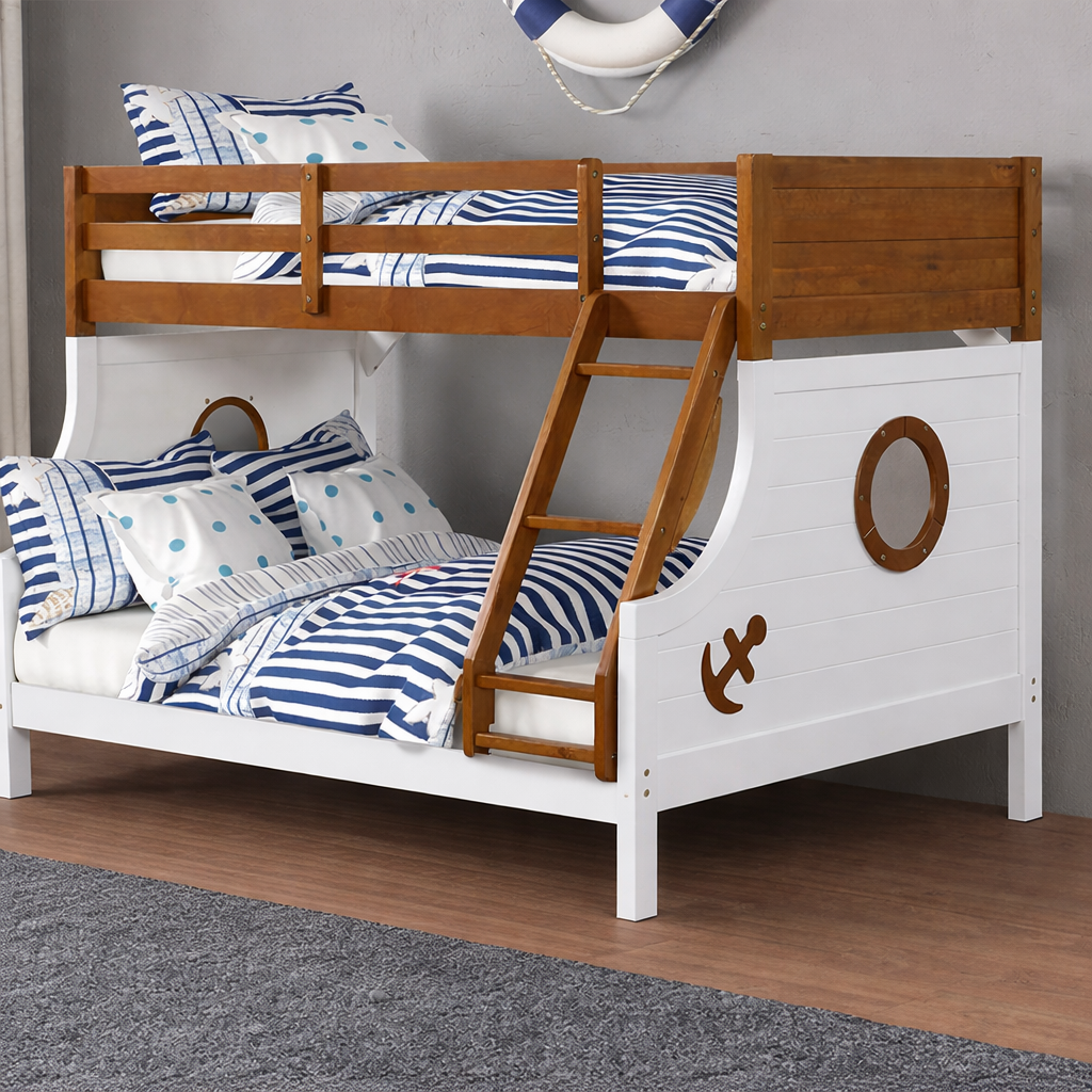 Nautia Twin over Full Bunk Bed by Furniture of America - Brown/White