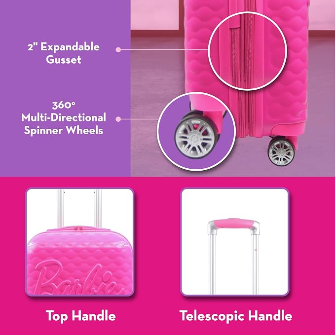 Ful Matel Barbie 22.5" 3D Quilted Carry-On Luggage - Pink