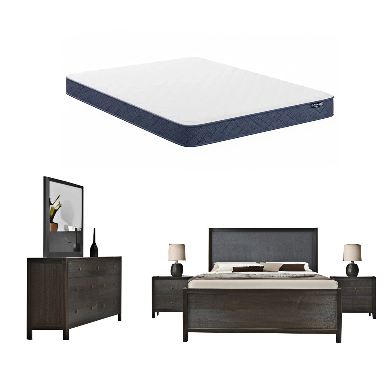 Bundle: Elbrus Bedroom Set by Best Home - Brown + Serta Perfect Day Queen Mattress by - White