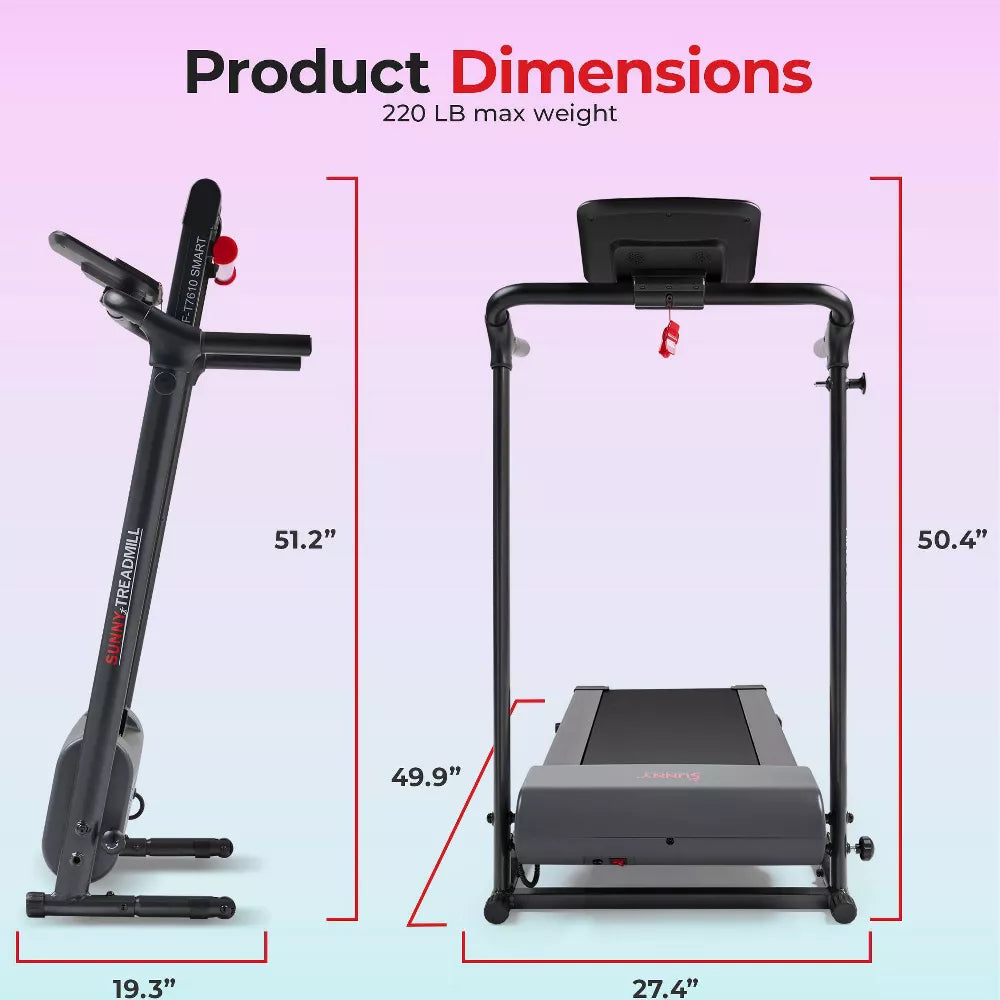 Sunny Health & Fitness SF-T7610SMART Compact Motorized Smart Treadmill