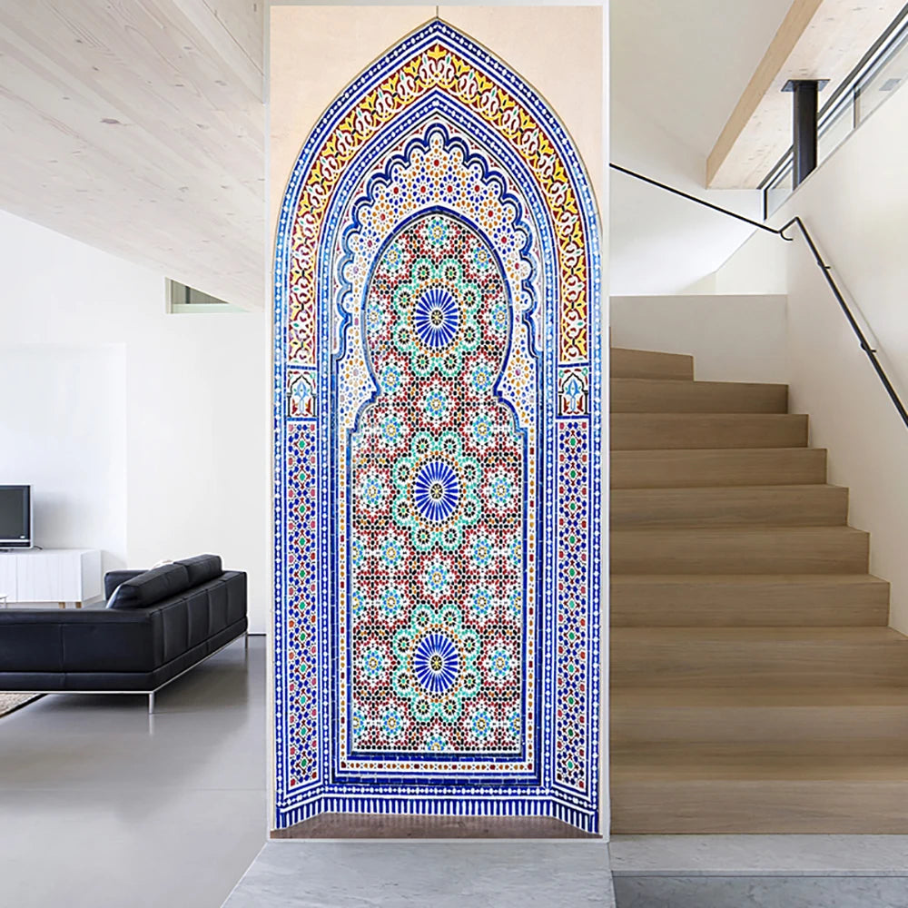2pcs/Set Muslim Styles Door Art Mural Sticker Peel & Stick PVC Home Decor