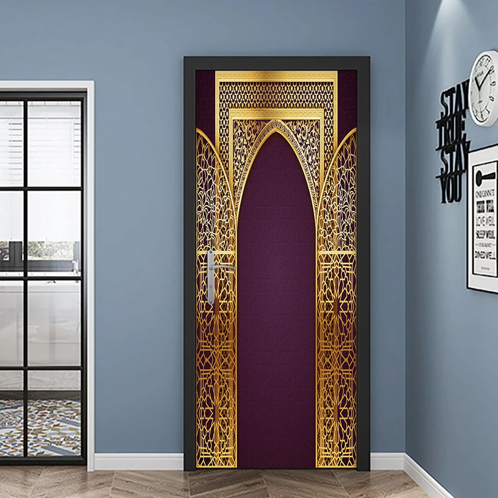 2pcs/Set Muslim Styles Door Art Mural Sticker Peel & Stick PVC Home Decor