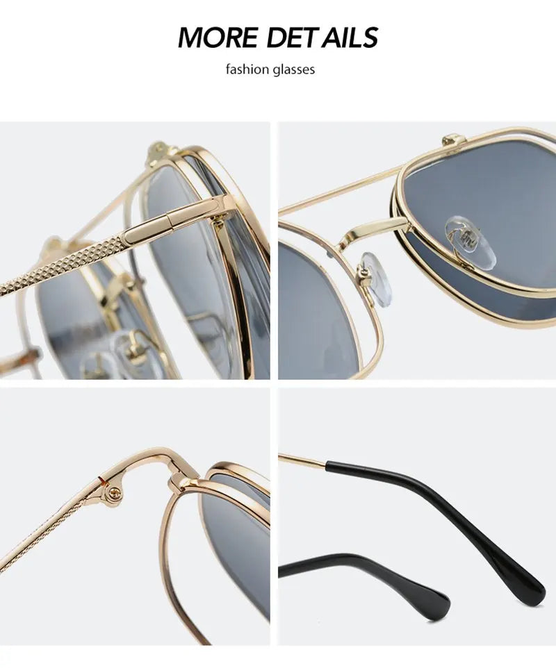 Vintage Flip Up Punk Round Sunglasses UV400 Retro Shades for Women