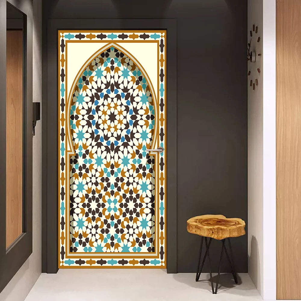 2pcs/Set Muslim Styles Door Art Mural Sticker Peel & Stick PVC Home Decor