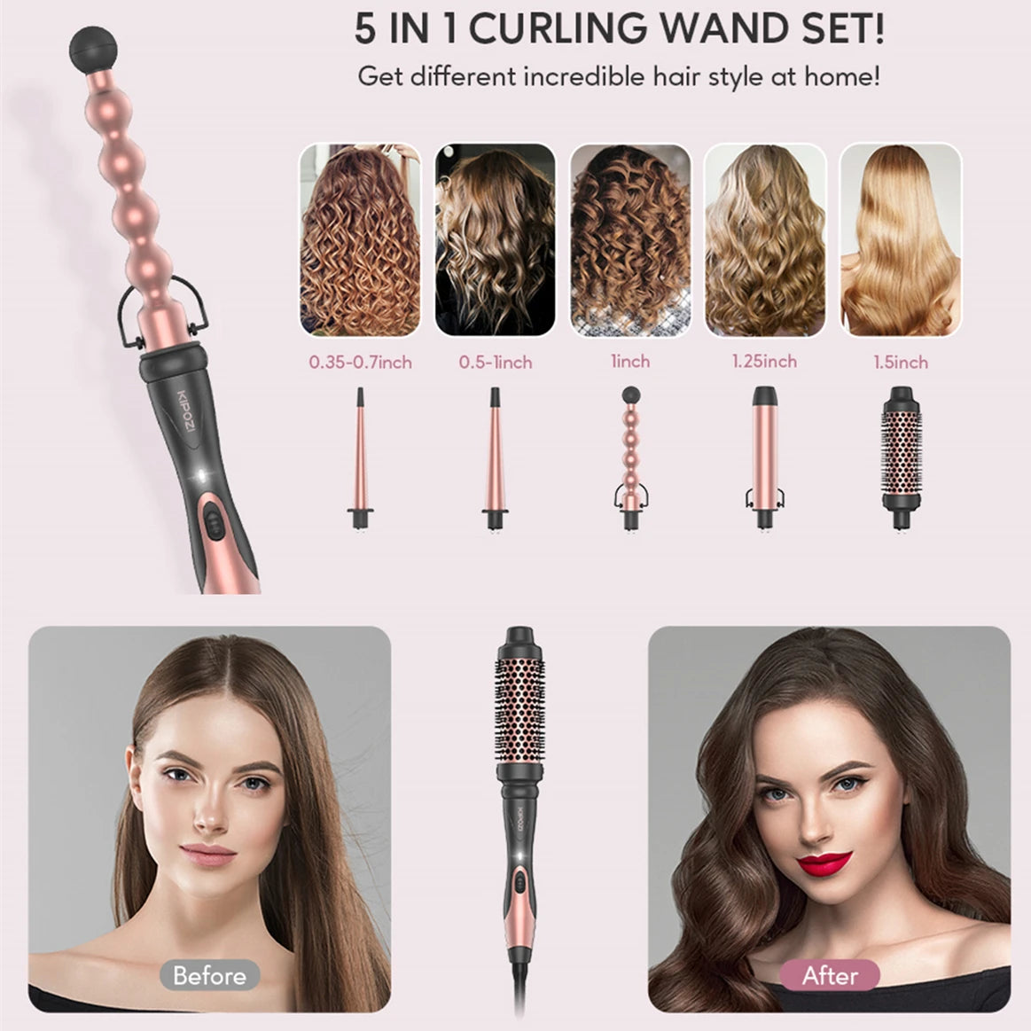 KIPOZI Professional Curling Iron 5-in-1 Hair Tools for Women