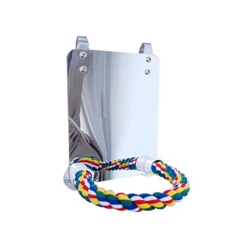Parrot Toy Acrylic Bird Mirror with Rope Perches Toys Bird Swing Comfy Perch for Parakeet Cockatiel Conure Lovebirds Canaries